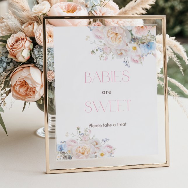 Poster Bebês de Chá de fraldas Rosa Floral são doces (Criador carregado)