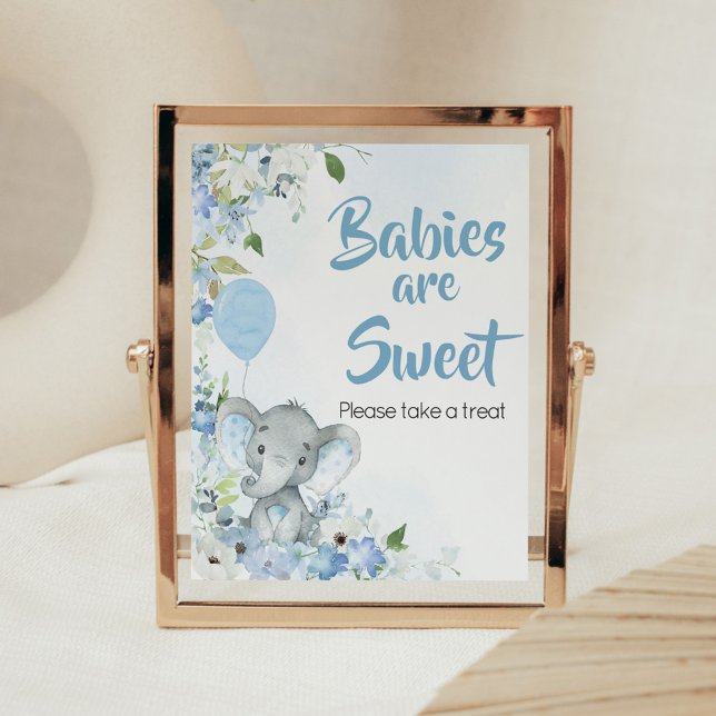 Poster Bebês de elefante de amendoim azul são doces (Blue Elephant Little Peanut Baby Shower Babies are Sweet Sign)