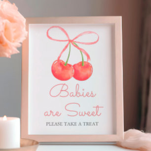 Poster Bebês de Fita Rosa Cereja Elegante são doces