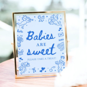 Poster Bebês Desenhados à Mão em Azul São Doce - Pegue um