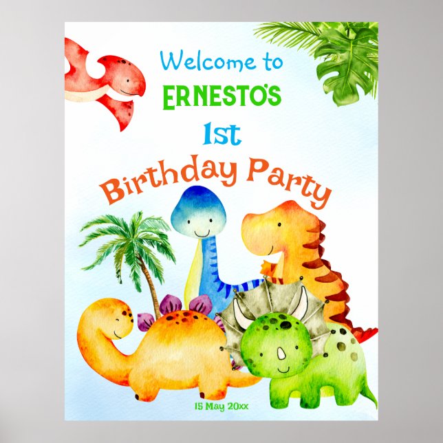 Poster Bebês dinossauros festas de aniversário (Frente)