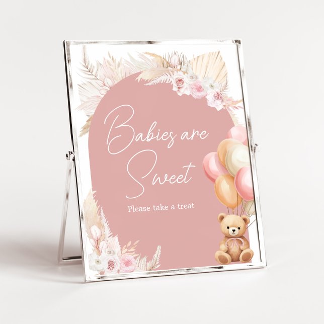 Poster Bebês-do-bô-rosa são doces (We Can Bearly Wait Baby Shower Babies are Sweet Sign)