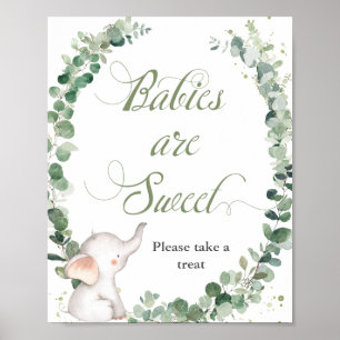 Poster Bebês elefantes Greenery Bebês são doces tratad