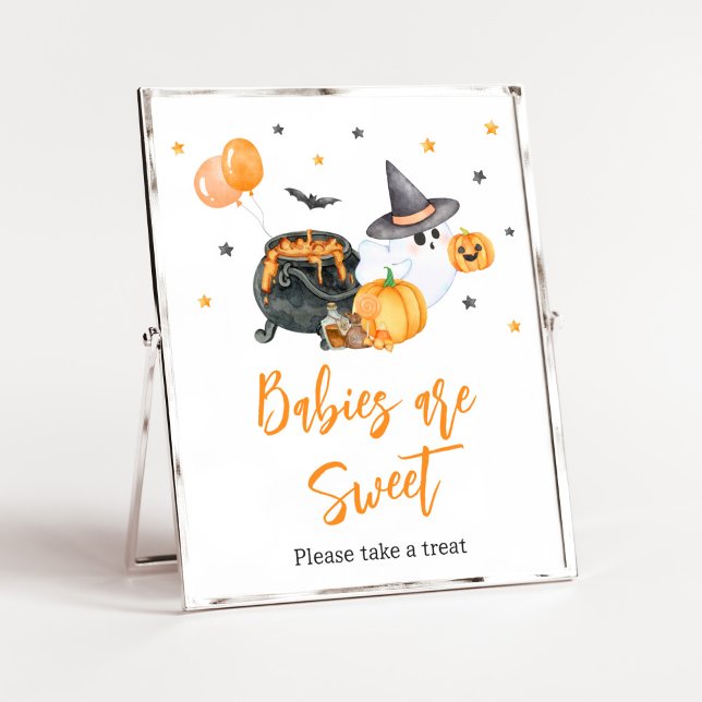 Poster Bebês Fantasmas Laranja Boo são Doces (Ghost Halloween Baby Shower Babies are Sweet Sign)