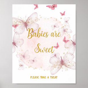 Poster Bebês rosa e Dourados de aniversário são sinais de