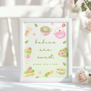 Poster Bebês são chá de Matcha doce Rosa Chá de Bebê