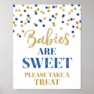 Poster Bebês são doce sinal azul escuro Dourado Confetti
