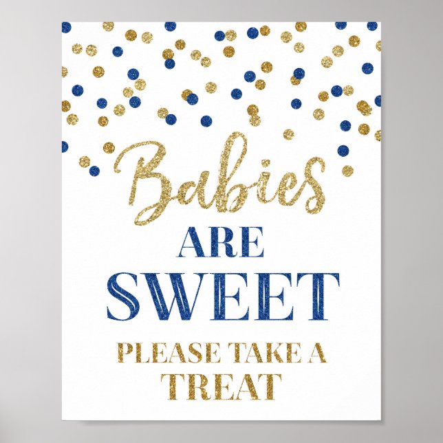 Poster Bebês são doce sinal azul escuro Dourado Confetti (Frente)