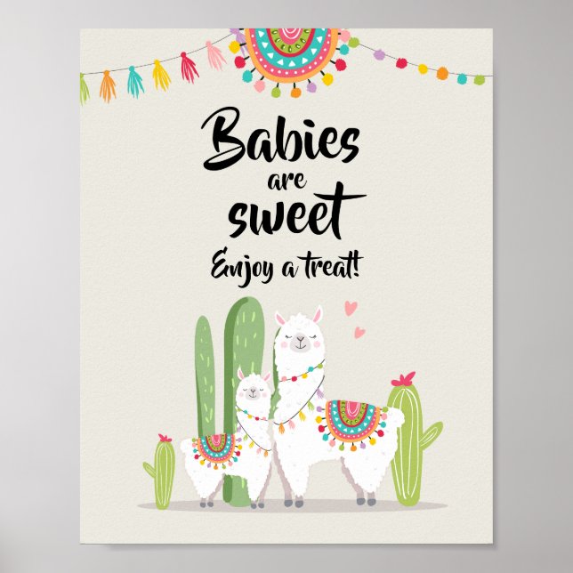 Poster Bebês são Doce Sinal de Baby Shower de Llama Fiest (Frente)