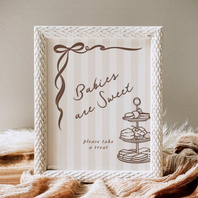 Poster Bebês são doces Bebe Café Marrom Laço Desenhado à  (Criador carregado)