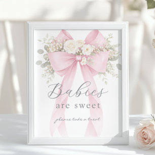 Poster Bebês são doces Laço Coquete Rosa