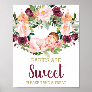 Poster Bebês são doces sinal floral Borgonha