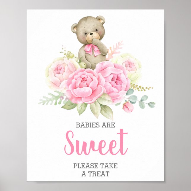 Poster Bebês são sinais de Urso Rosa Doce (Frente)