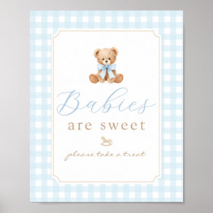 Poster Bebês são ursinhos de pelúcia doces Xadrez azul