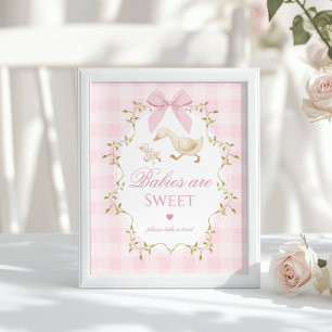 Poster Bebês Silly Goose são doces Gingham Rosa
