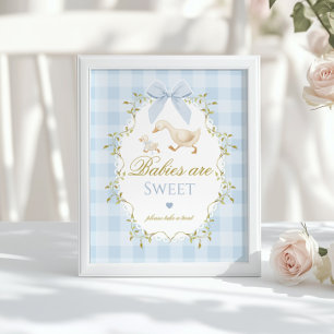 Poster Bebês Silly Goose são doces Laço Xadrez Azul