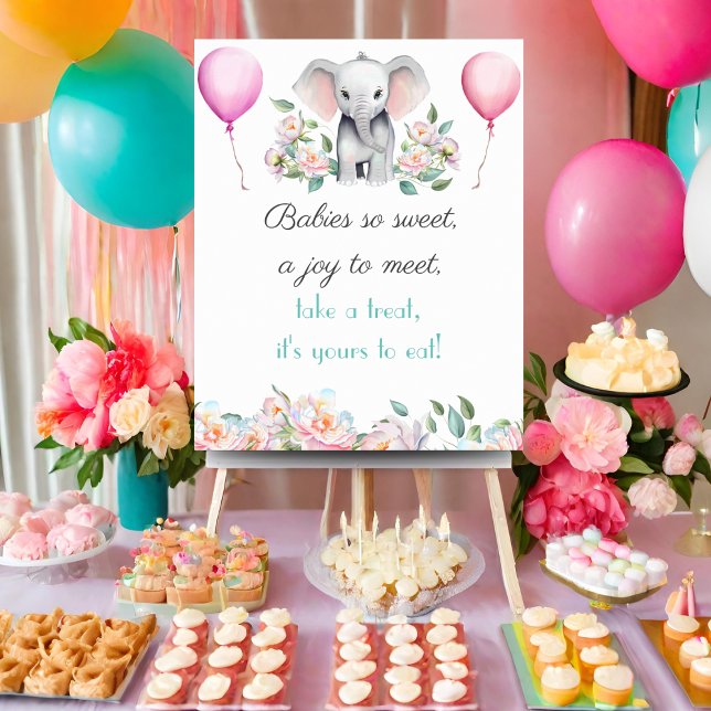 Poster Bebês Tão Doce Tratar O Sobremesa De Elefantes Beb (Guide you guest to the dessert table with this charming rhyme and coordinating baby shower design. )