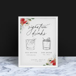 Poster Bebida de Assinatura Floral Minimalista Floral de<br><div class="desc">Elegante Watercolor Winter Botanical Floral,  assinatura minimalista bebe sinal de casamento poster.</div>