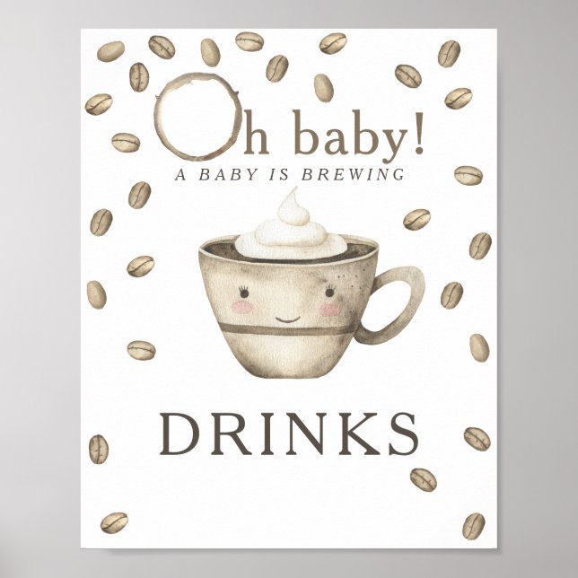 Poster Bebida de café coado para chá de bebê (Frente)