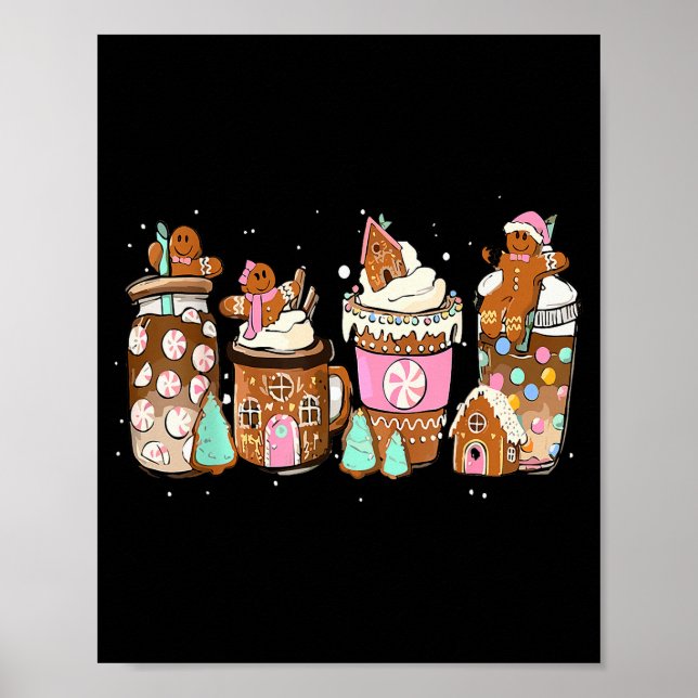 Poster Bebida de Café de Natal com Cookie de Gengibre C L (Frente)