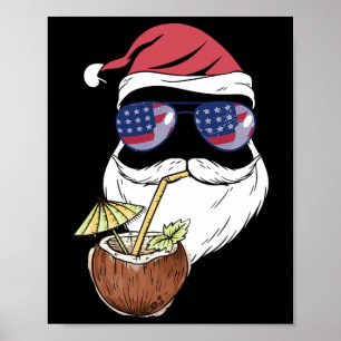 Poster Bebida de Coco Tropical Santa Natal em Julho Verão