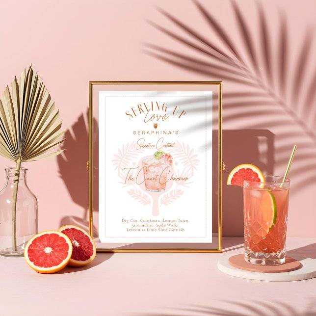 Poster Bebida de coquetel com Chá de panela de seleção (Pickleball Bridal Shower Watercolor Cocktail Drink Poster)