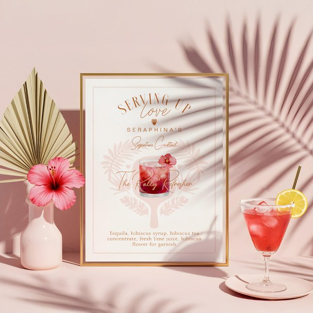 Poster Bebida de coquetel com Chá de panela de seleção (Pickleball Bridal Shower Watercolor Cocktail Drink Poster)