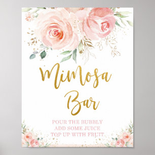 Poster Bebida Espumante Barra Mimosa Floral Rosa Chic Blu