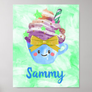 Poster Bebida Kawaii Bebê Azul Quarto de Crianças