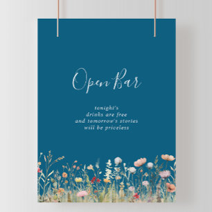 Poster Bebida Liberada Casamento Boho Flor Silvestre Azul