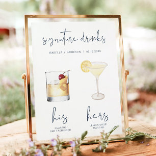Poster Bebida Signature CAITLIN Navy Watercolor Cocktail