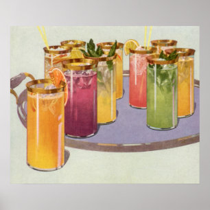Poster Bebidas Antigas, Bebidas com Cubos de Gelo em uma 