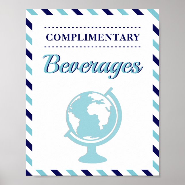 Poster Bebidas Azuis Marinho Viagem Avião Companhia Aérea (Frente)