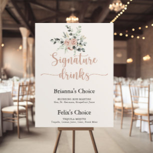 Poster Bebidas Clássicas com Assinatura de Rosa Floral Ro