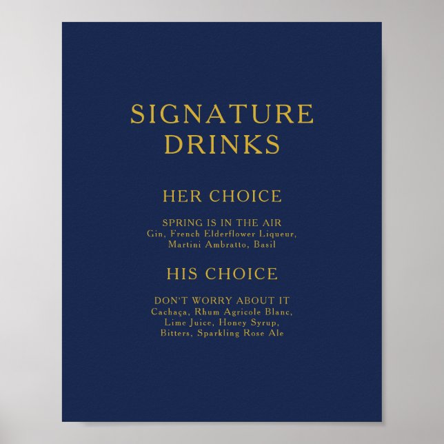 Poster Bebidas Clássicas Minimalistas Assinatura Azul Nav (Frente)
