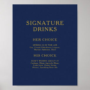 Poster Bebidas Clássicas Minimalistas Azul Marinho Dourad
