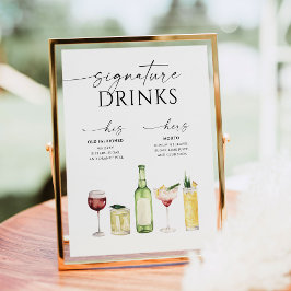 Poster Bebidas com Assinatura de Casamento Minimalista Si