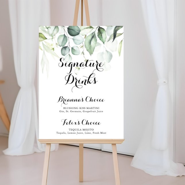 Poster Bebidas com assinatura de eucalipto em aquarela (Criador carregado)