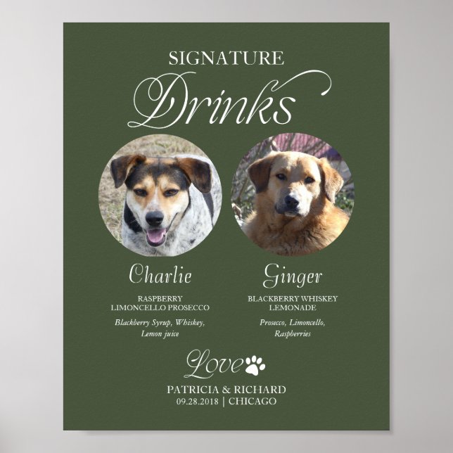 Poster Bebidas com Assinatura de Pet Placa de Casamento c (Frente)