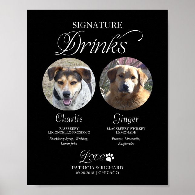 Poster Bebidas com Assinatura de Pet Placa de Casamento c (Frente)