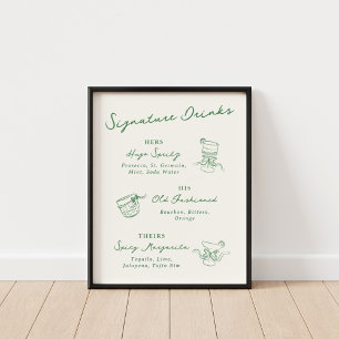 Poster Bebidas com Assinatura Desenhadas à Mão Caprichosa