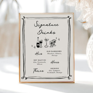 Poster Bebidas com Assinatura Desenhos à Mão Caprichosos