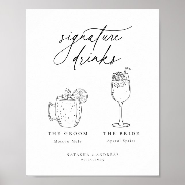 Poster Bebidas com Assinatura Minimalista Chic Contemporâ (Frente)