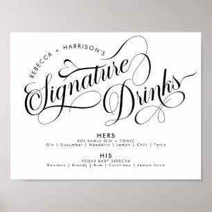 Poster Bebidas com Assinatura Rômantica em Grafia para Ba
