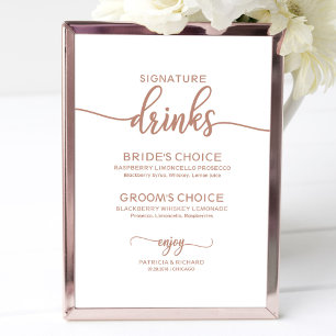 Poster Bebidas com Assinatura Rosa Dourado Cobre Sinal de