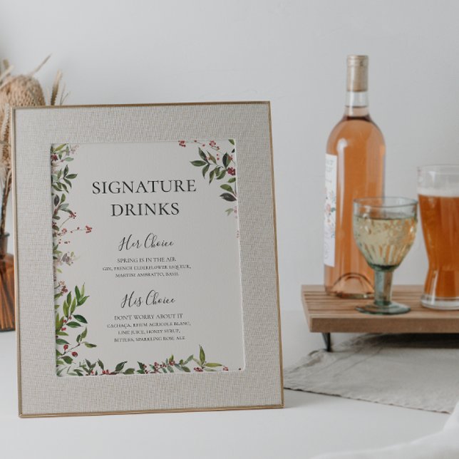 Poster Bebidas com Champagne Botânico Elegante de Fim de  (Criador carregado)