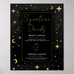 Poster Bebidas com Estilo Black & Gold Lua Celestial Estr