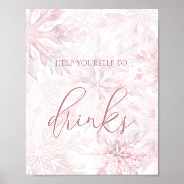 Poster Bebidas Com Floco de Neve Rosa chá de fraldas (Frente)