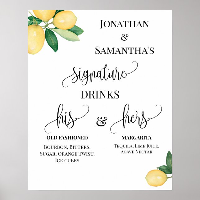 Poster Bebidas com Sabor de Assinatura Recepção de Casame (Frente)