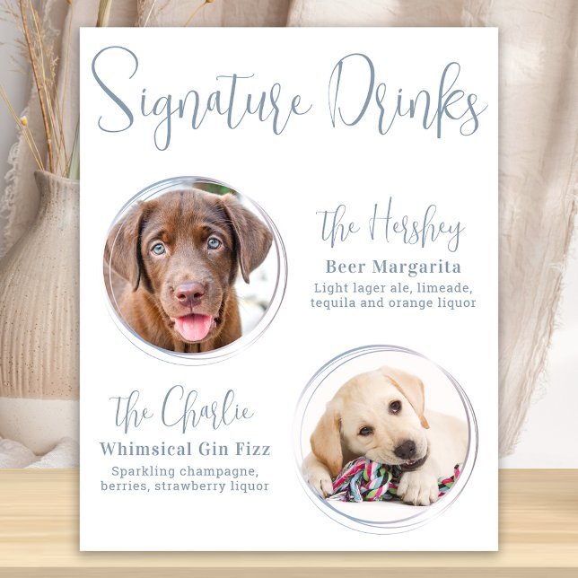 Poster Bebidas com Selo Casamento de Pet Azul Empoeirado  (Criador carregado)